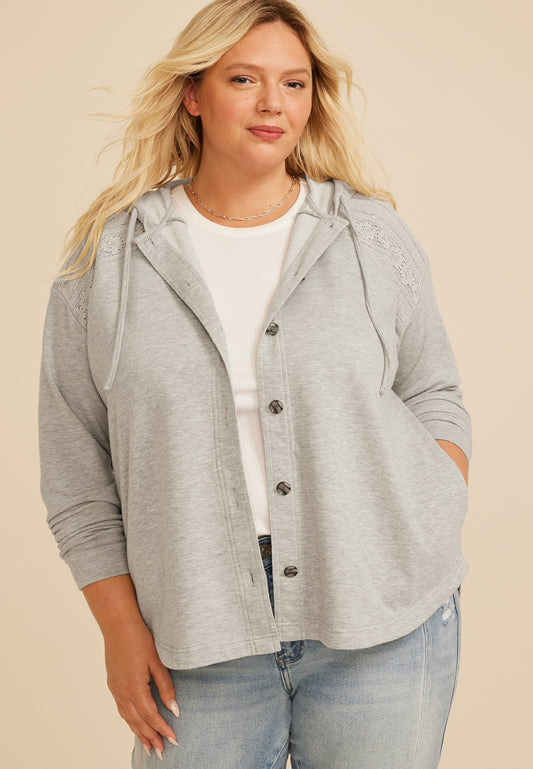 Maurices Plus Size Lace Shoulder Hooded Shacket
