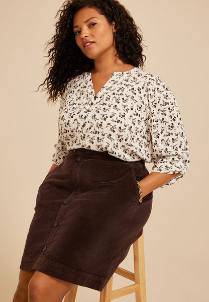 Maurices Plus Size High Rise Faux Button Front Corduroy Skirt