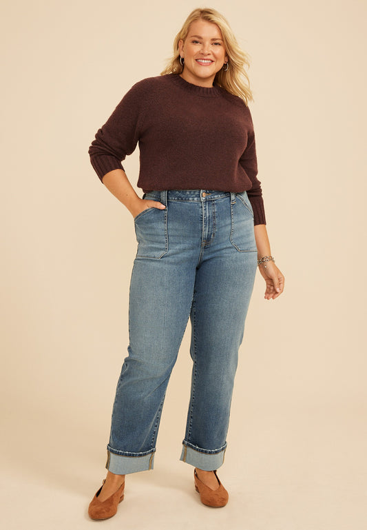 Maurices Plus Size m jeans by maurices™ High Rise Pork Chop Pocket Relaxed Straight Ankle Jean