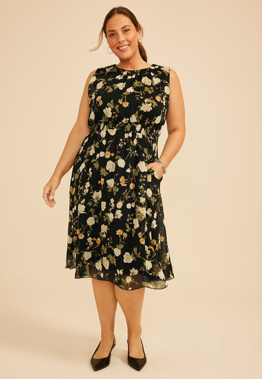 Maurices Plus Size Bare Printed Smocked Waist Midi Dress