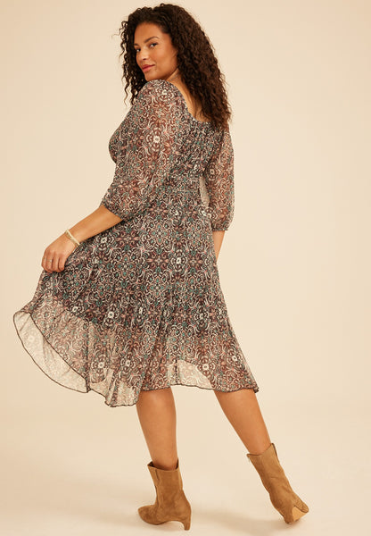 Maurices Plus Size Floral Mesh Hanky Hem Midi Dress
