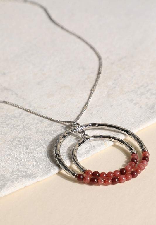 Maurices Silver Double Circle Stone Pendant Necklace