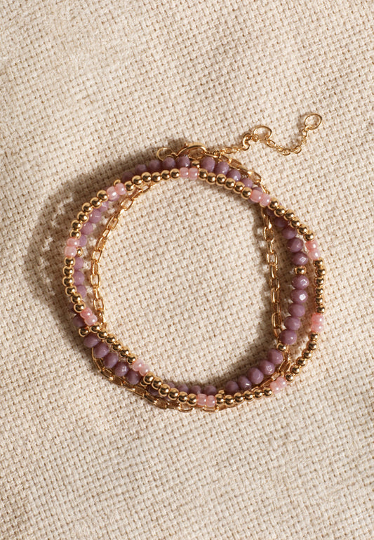 Maurices Gold And Pink Beaded Stretch Bracelet Set