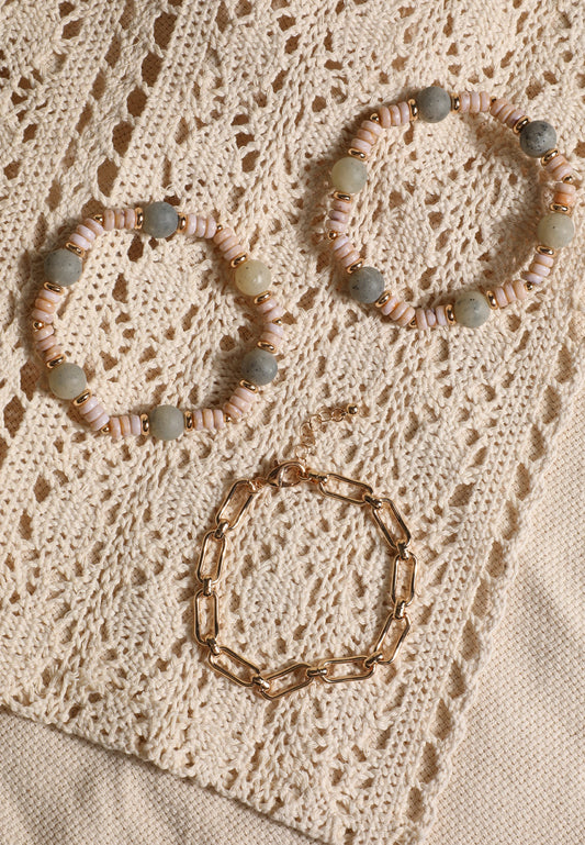 Maurices Gold And Gray Lotus Beaded Bracelet Set