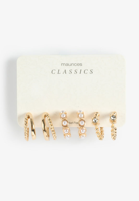 Maurices 3 Pack Gold And Pearl Hoop Earrings