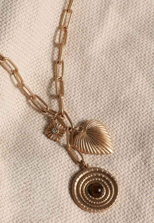 Maurices Gold Mixed Charm Tiger Eye Necklace
