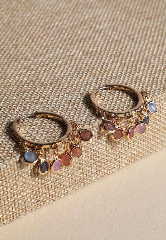 Maurices Gold Multicolor Stone Charm Hoop Earrings