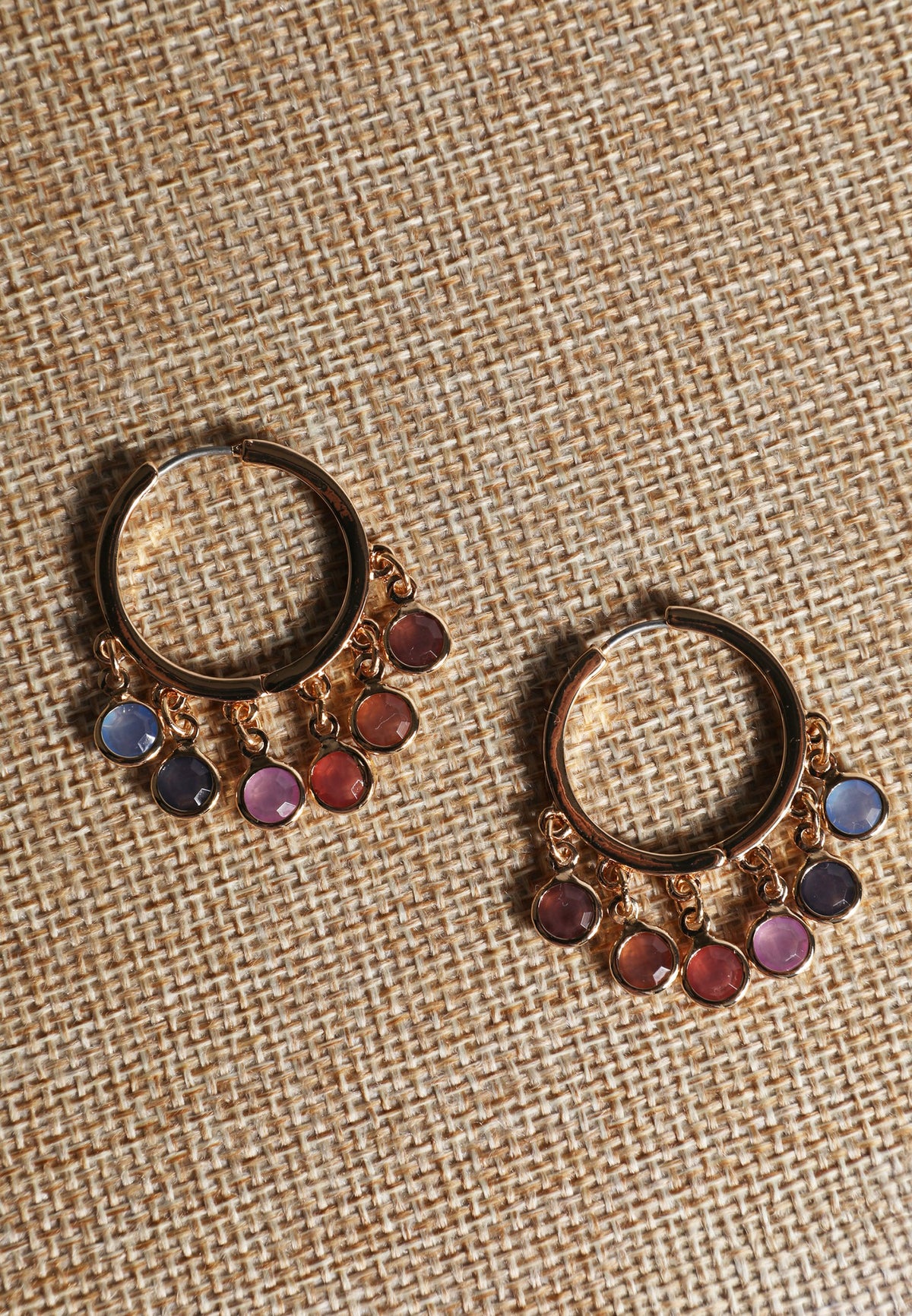 Maurices Gold Multicolor Stone Charm Hoop Earrings