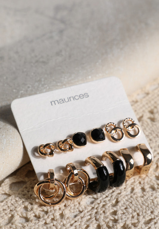 Maurices Black And Gold Mixed Earring Set