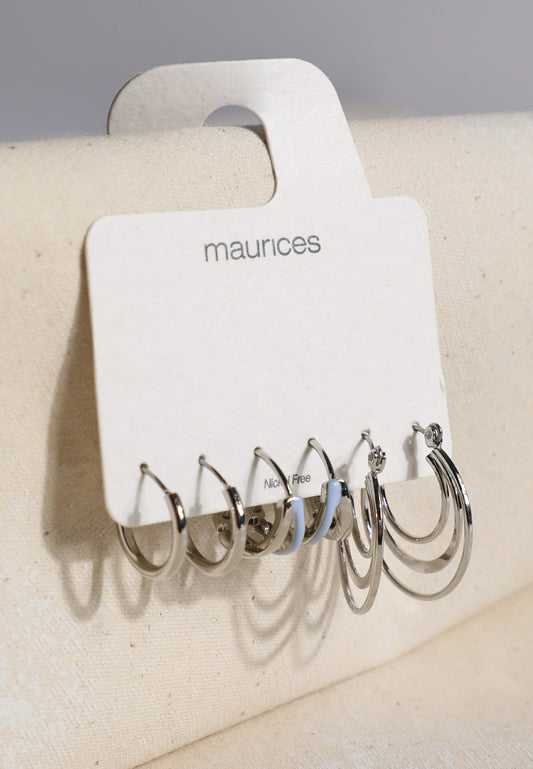 Maurices Silver And Blue Mixed Hoop Earring Set