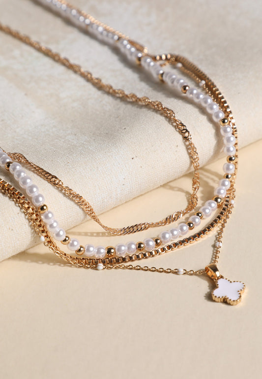 Maurices Faux Pearl Clover Charm Layered Necklace