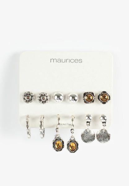 Maurices Silver And Brown Mixed Earring Set
