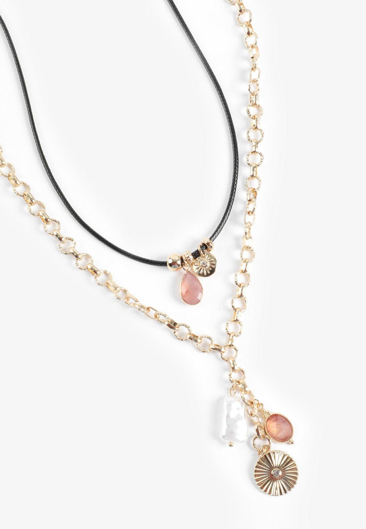Maurices Pink Stone And Pearl Charm Double Layer Necklace