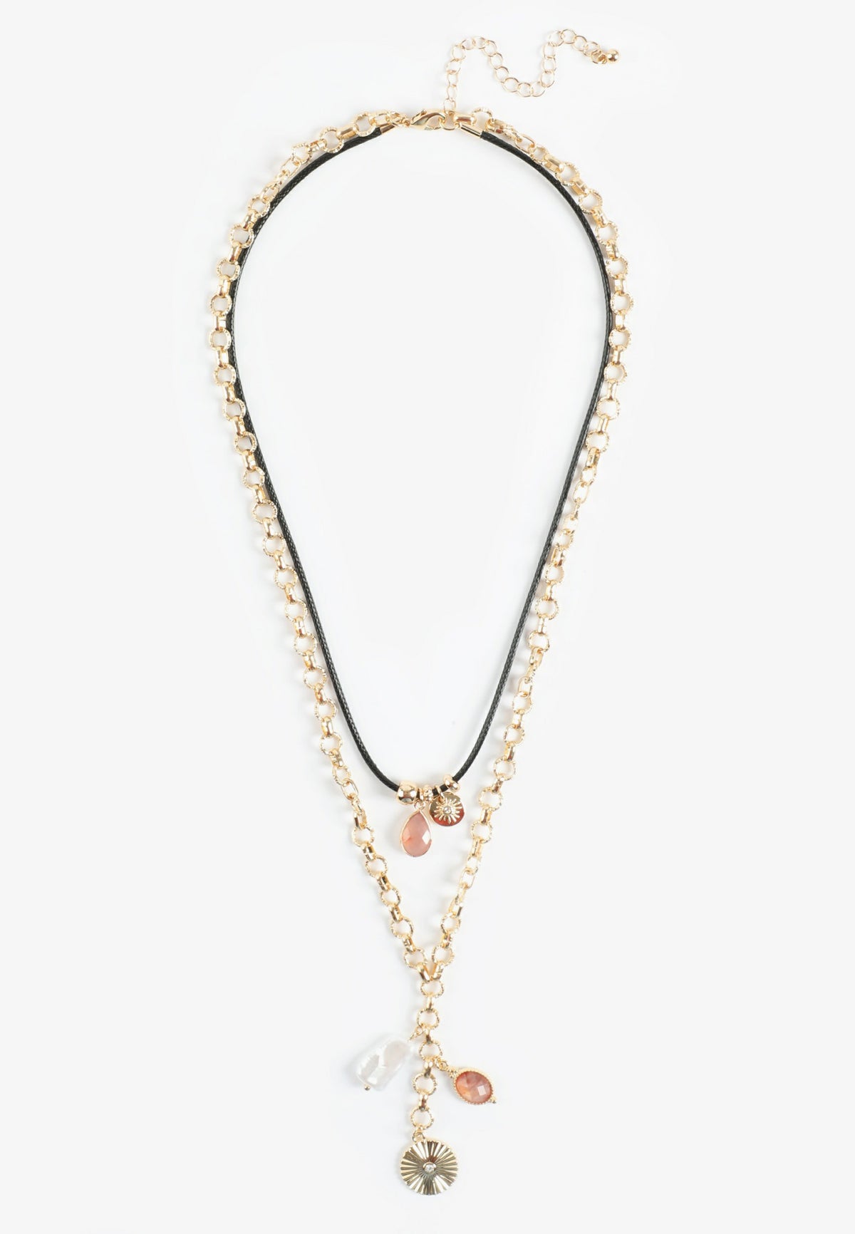 Maurices Pink Stone And Pearl Charm Double Layer Necklace