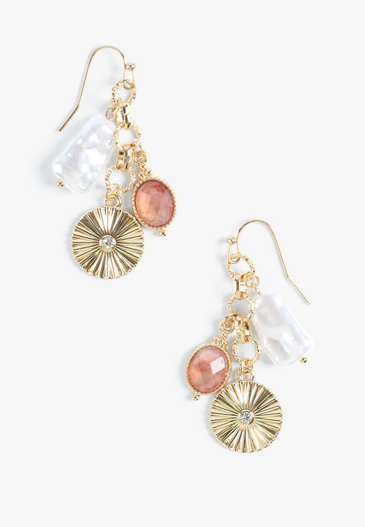 Maurices Pink Stone And Pearl Charm Drop Earrings