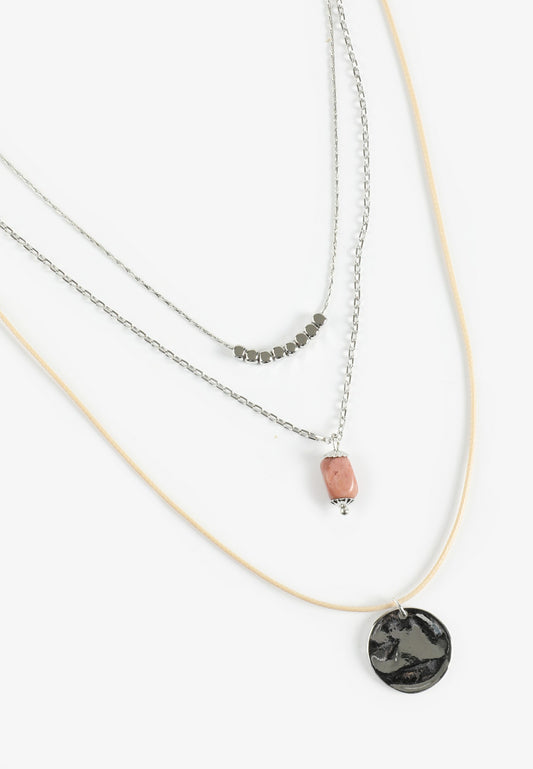 Maurices Silver Hammered Disc Triple Layered Necklace