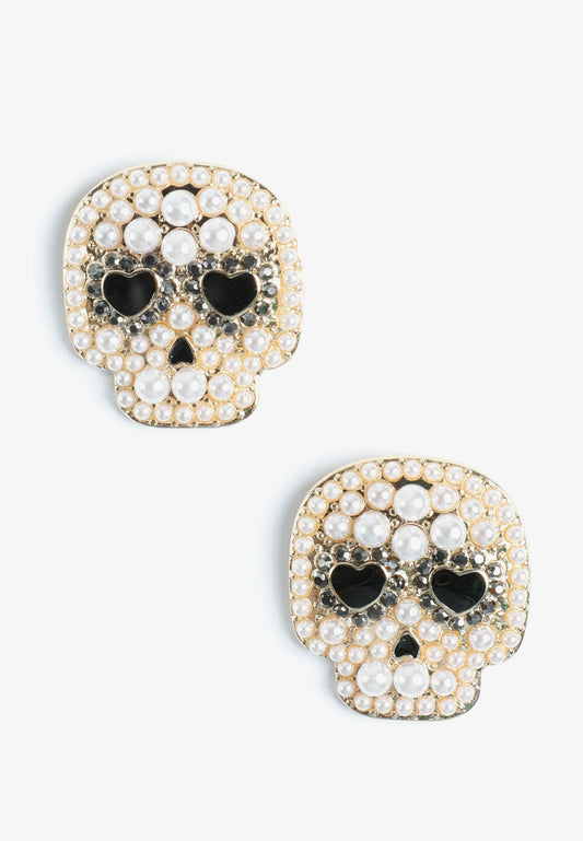 Maurices Pearl Embellished Skull Stud Earrings