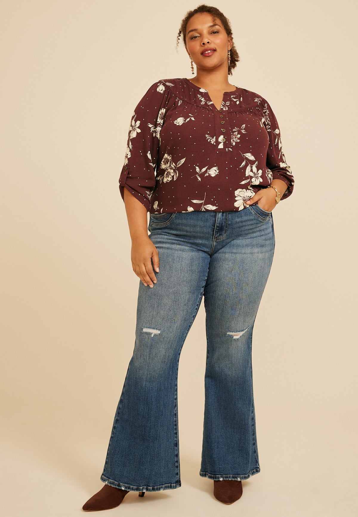 Maurices Plus Size Floral Dot Henley Blouse