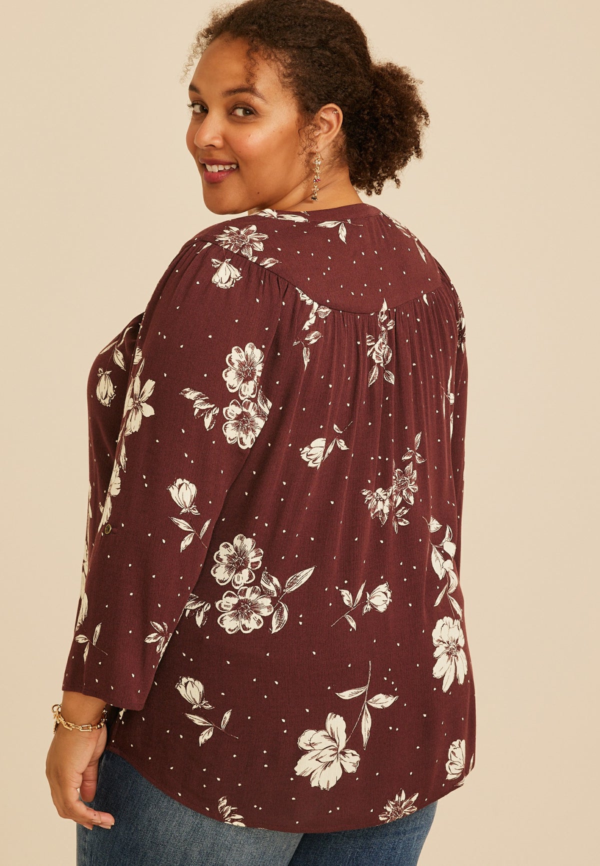 Maurices Plus Size Floral Dot Henley Blouse
