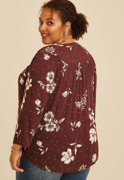 Maurices Plus Size Floral Dot Henley Blouse