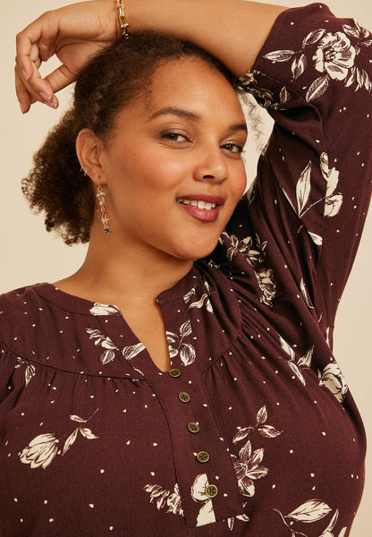 Maurices Plus Size Floral Dot Henley Blouse