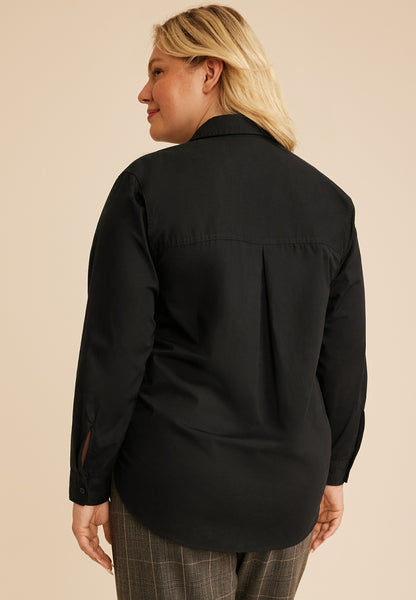 Maurices Plus Size Black Button Down Poplin Shirt