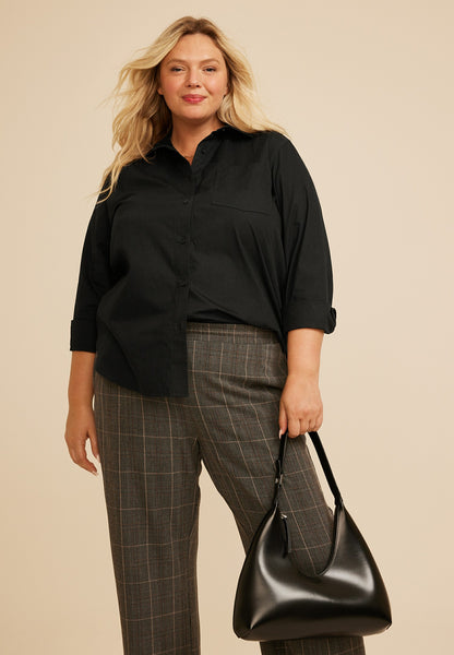 Maurices Plus Size Black Button Down Poplin Shirt
