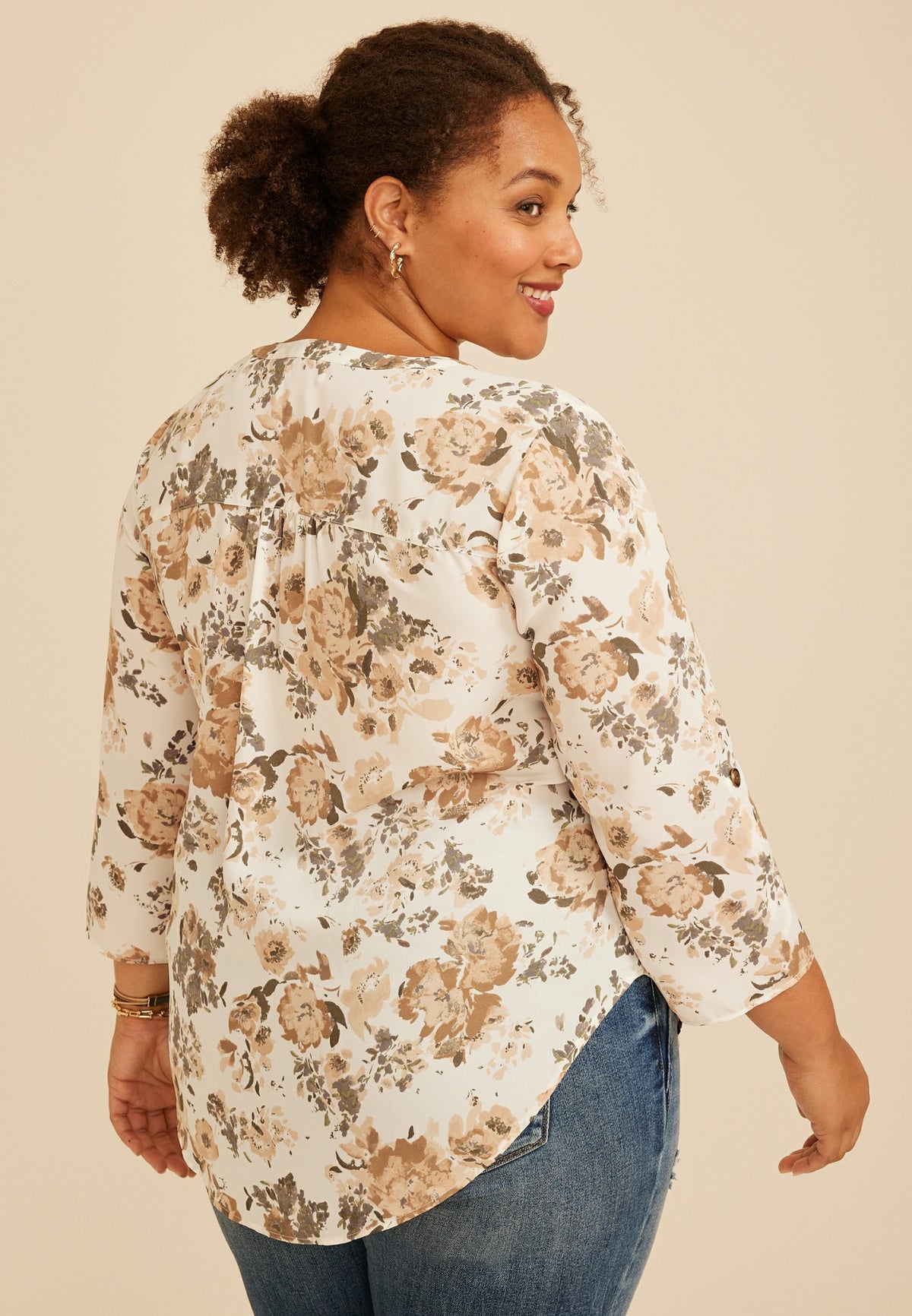 Maurices Plus Size Atwood Floral 3/4 Sleeve Popover Blouse