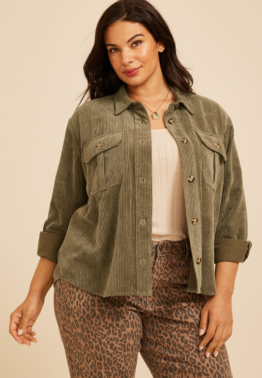 Maurices Plus Size Olive Green Corduroy Utility Shacket