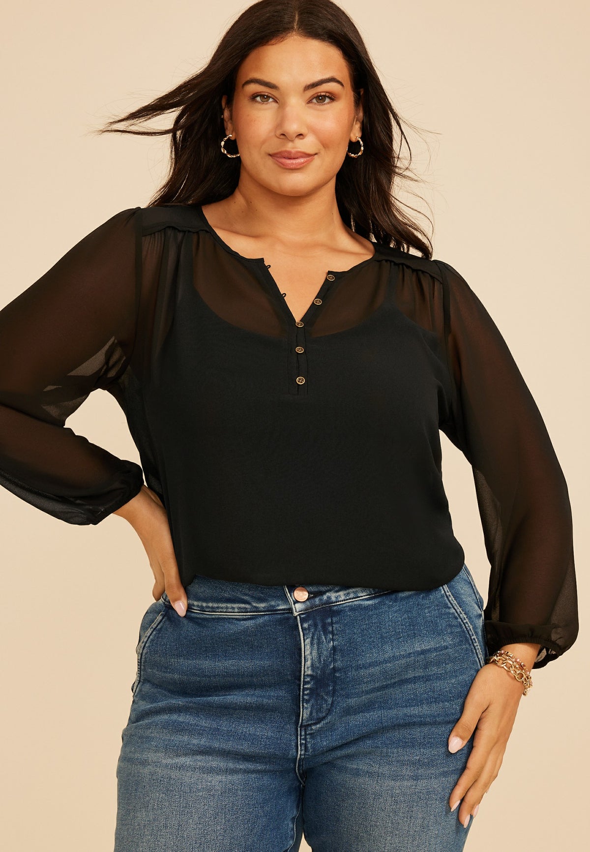 Maurices Plus Size Sheer Chiffon Henley Blouse