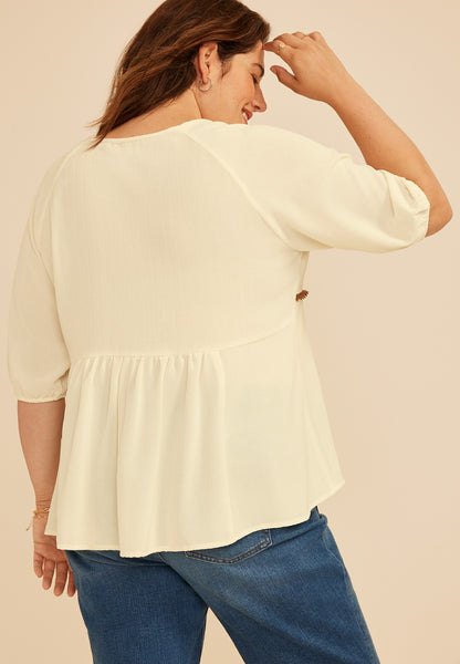 Maurices Plus Size Embroidered Front Tie Peasant Short Sleeve Blouse