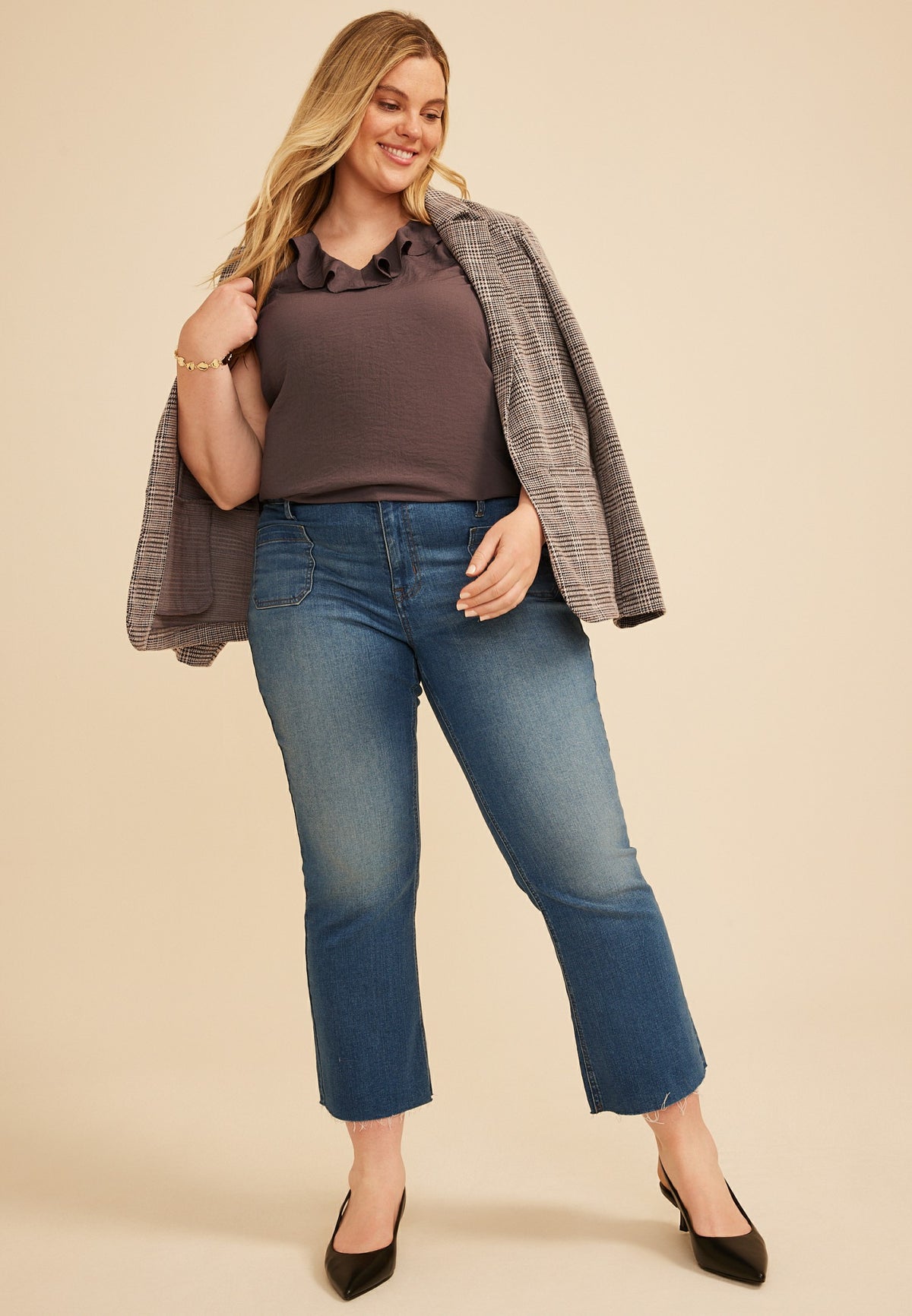 Maurices Plus Size Ruffle Trim V Neck Tank Top