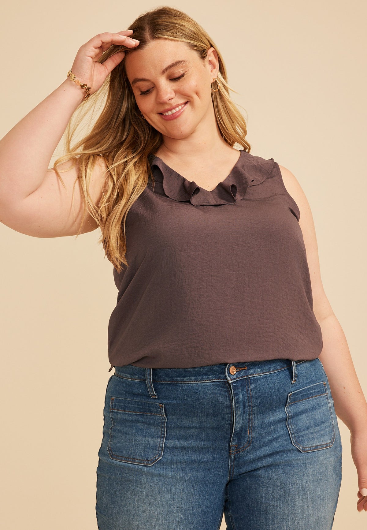 Maurices Plus Size Ruffle Trim V Neck Tank Top
