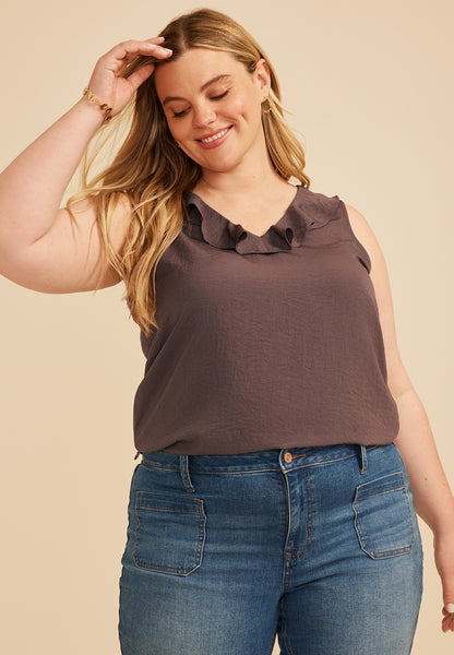 Maurices Plus Size Ruffle Trim V Neck Tank Top