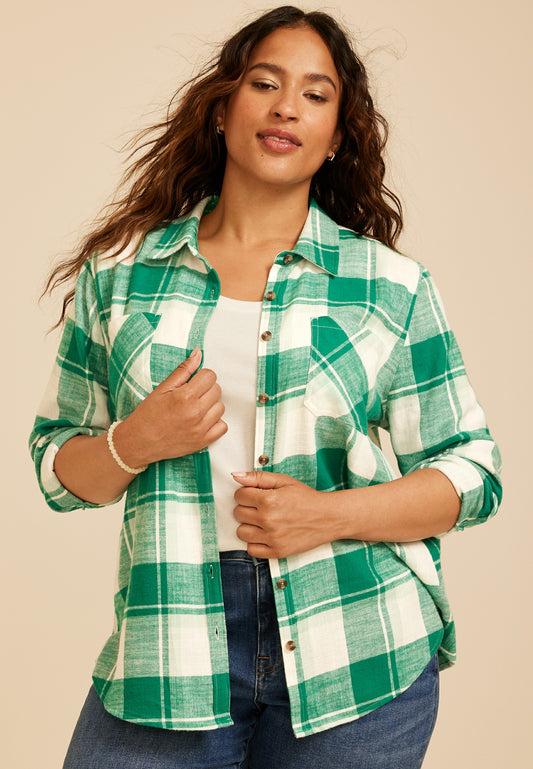 Maurices Plus Size Classic Plaid Button Down Shirt