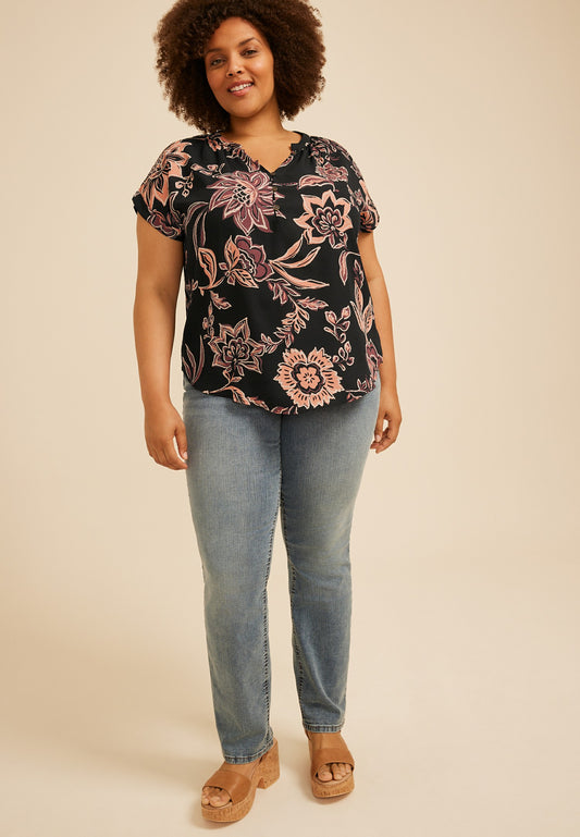 Maurices Plus Size Delton Floral Henley Blouse