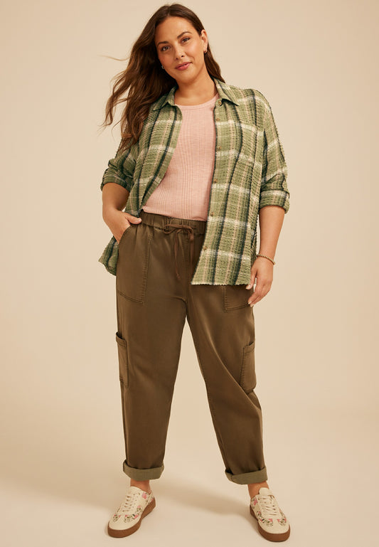 Maurices Plus Size Pucker Plaid Button Down Shirt