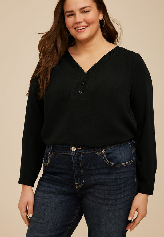 Maurices Plus Size Pintuck Henley Blouse