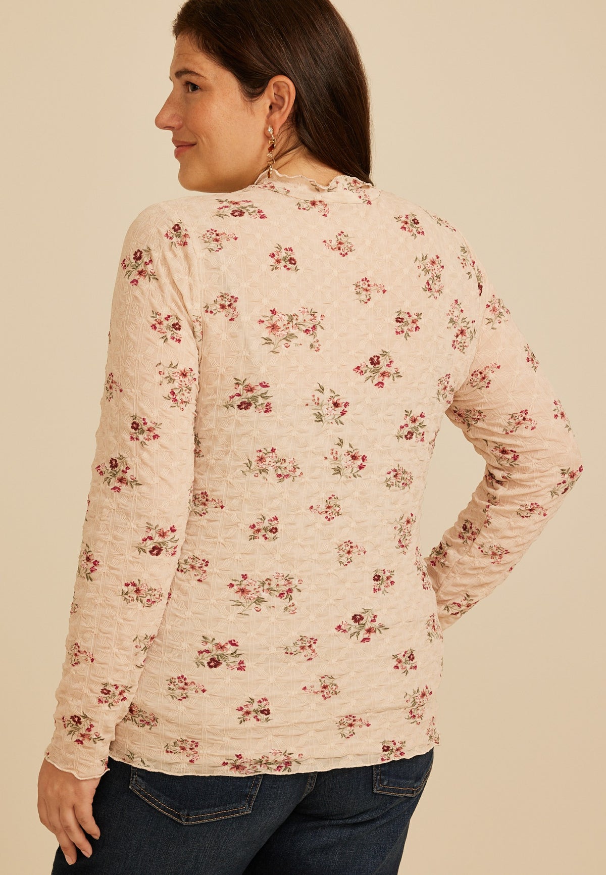 Maurices Plus Size Textured Floral Mesh Mock Neck Top