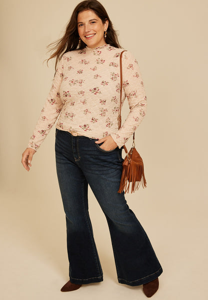 Maurices Plus Size Textured Floral Mesh Mock Neck Top
