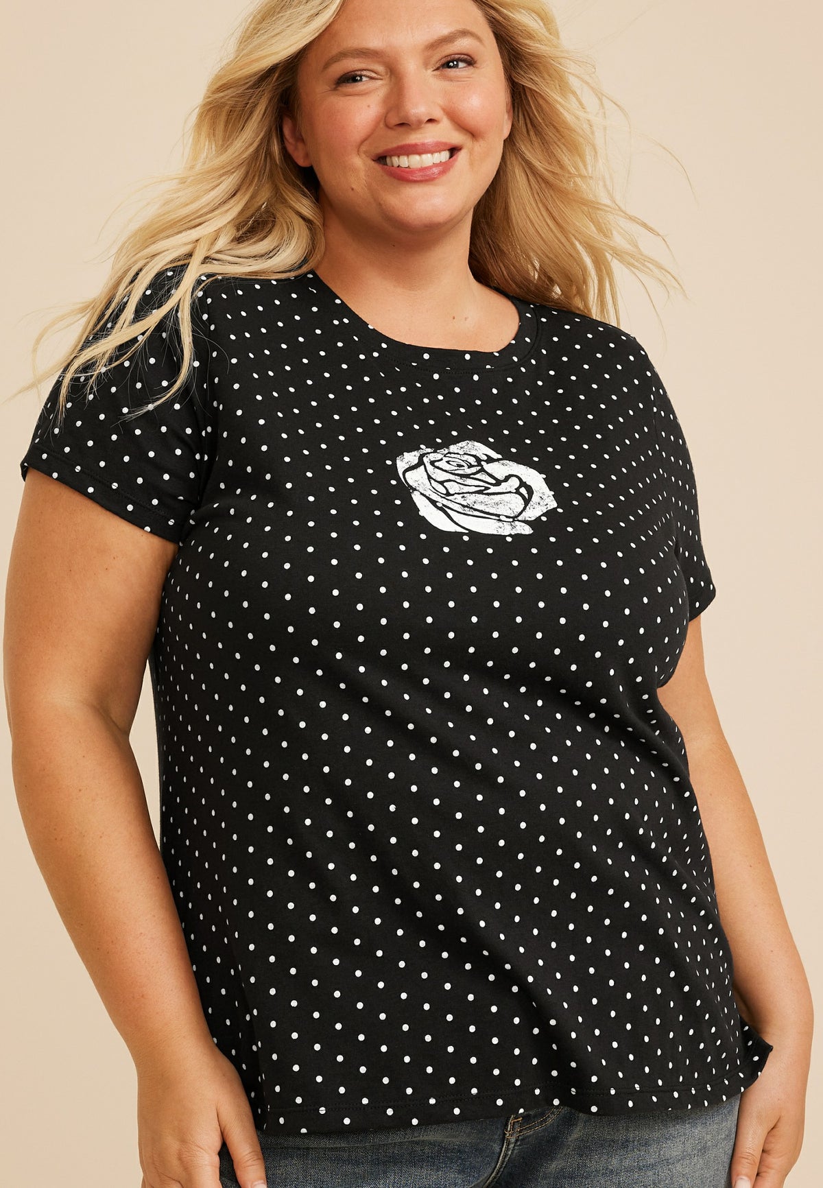 Maurices Plus Size Rose Polka Dot Classic Fit Graphic Tee