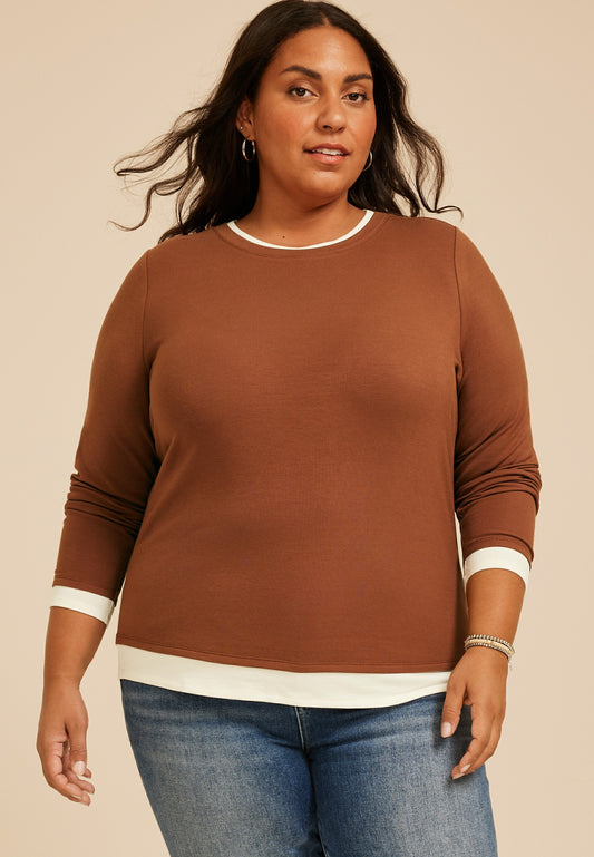 Maurices Plus Size 24/7 Twofer Long Sleeve Tee