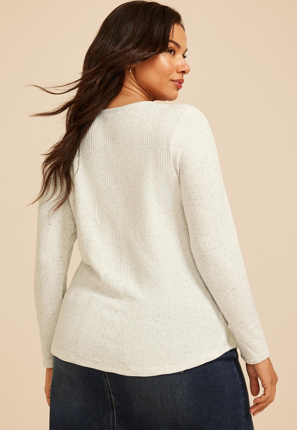 Maurices Plus Size Speckled Variegated Rib Henley Long Sleeve Top