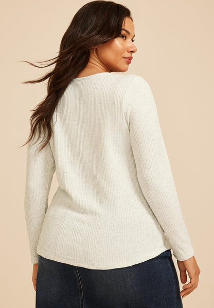 Maurices Plus Size Speckled Variegated Rib Henley Long Sleeve Top