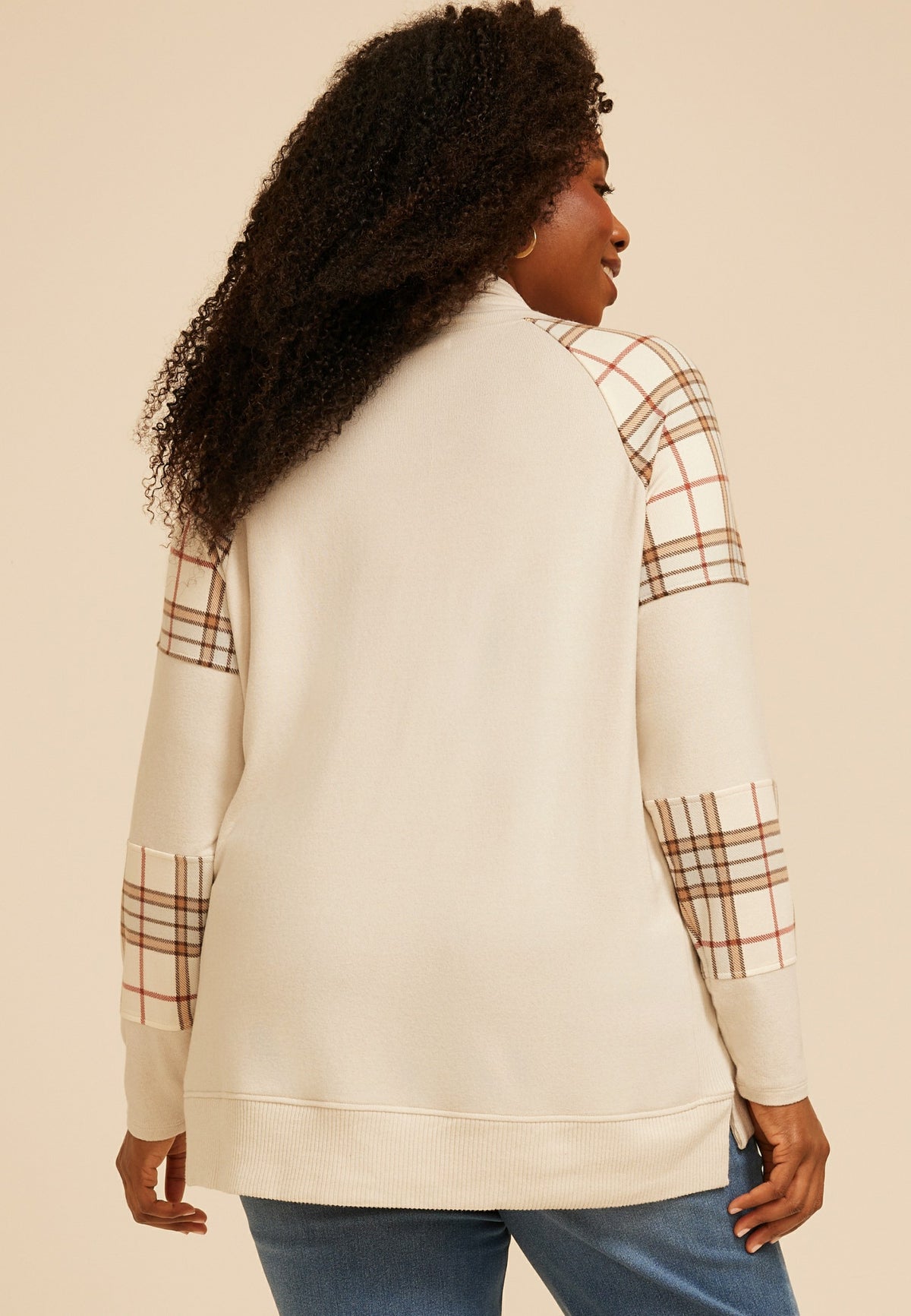 Maurices Plus Size Haven Plaid Mix Cowl Neck Top