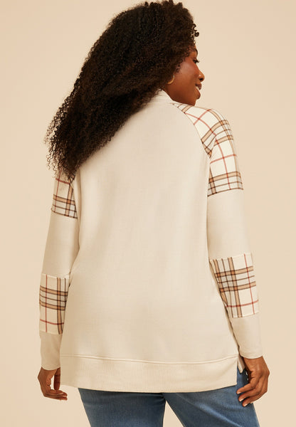 Maurices Plus Size Haven Plaid Mix Cowl Neck Top
