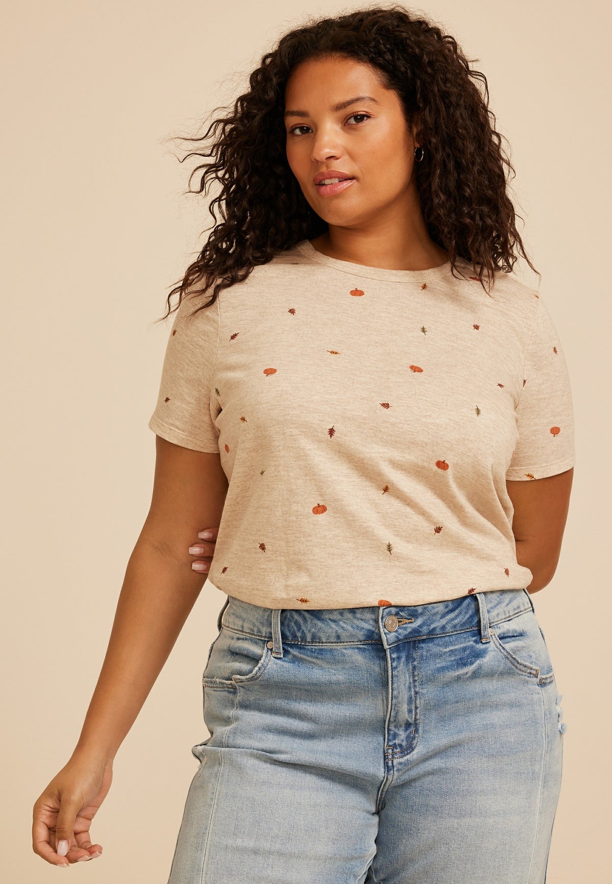 Maurices Plus Size 24/7 Dawson Pumpkin And Leaf Crew Neck Tee