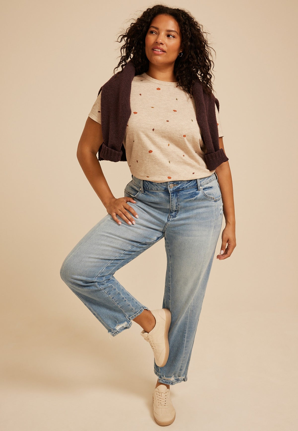 Maurices Plus Size 24/7 Dawson Pumpkin And Leaf Crew Neck Tee