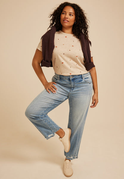 Maurices Plus Size 24/7 Dawson Pumpkin And Leaf Crew Neck Tee