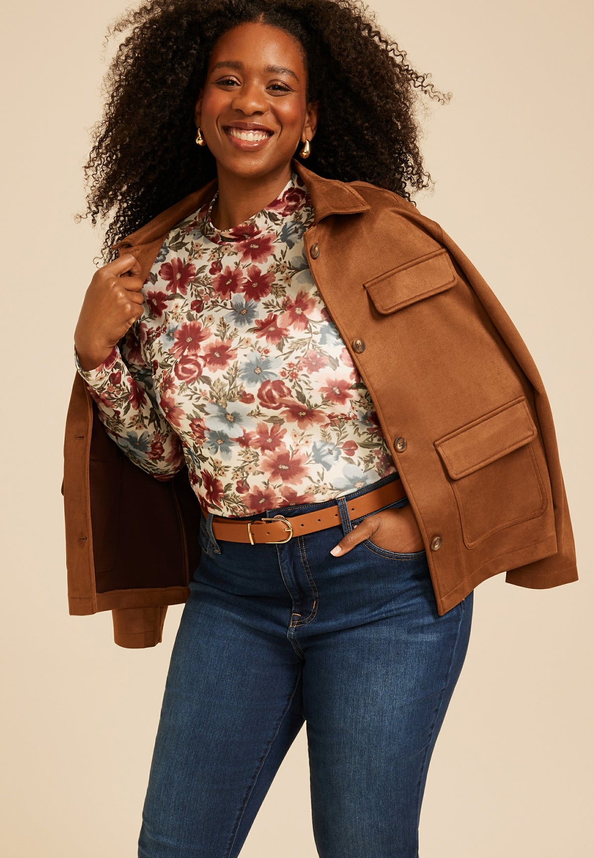 Maurices Plus Size Floral Mesh Mock Neck Top